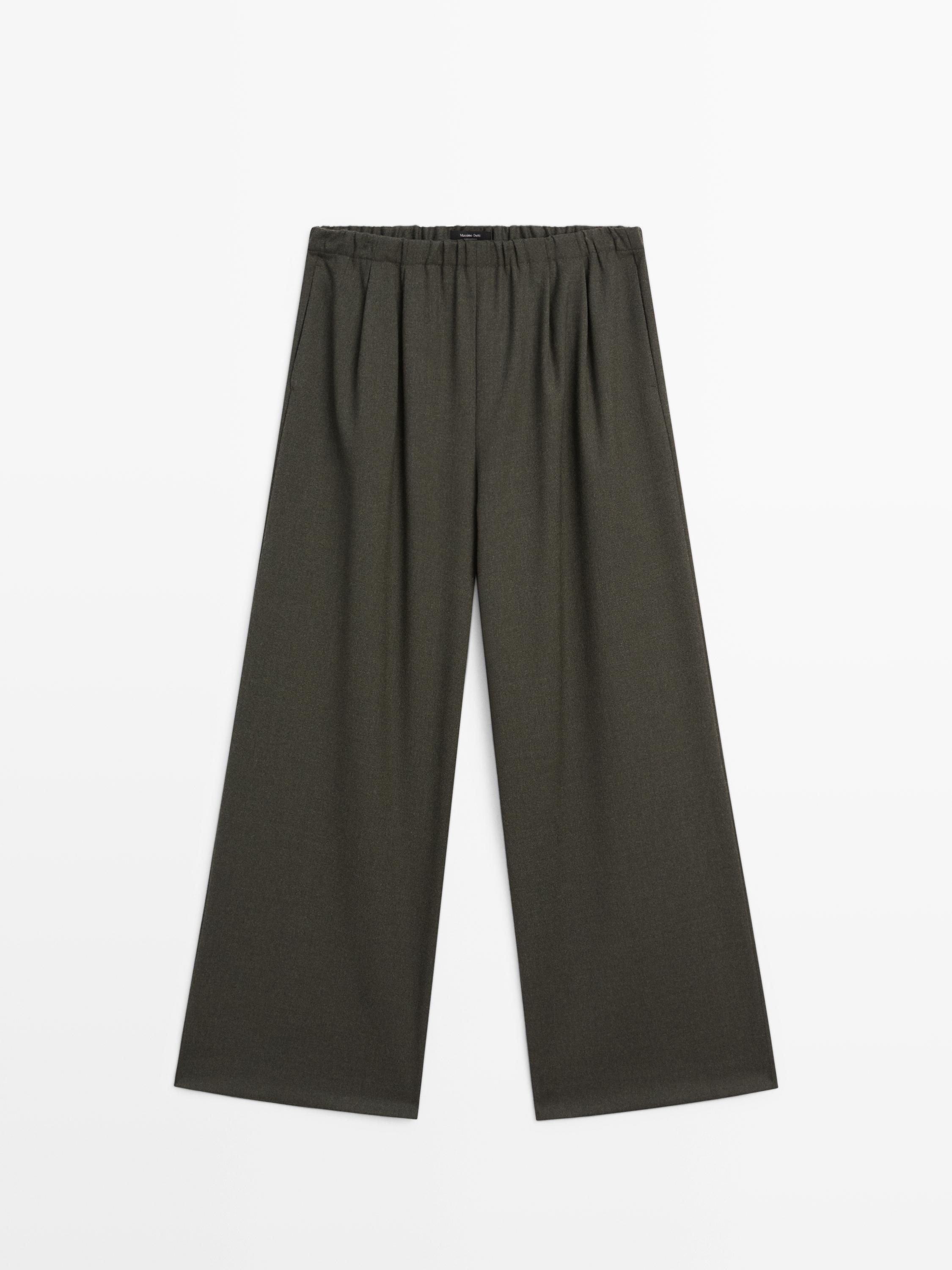 Pantalon large à pinces et taille élastique